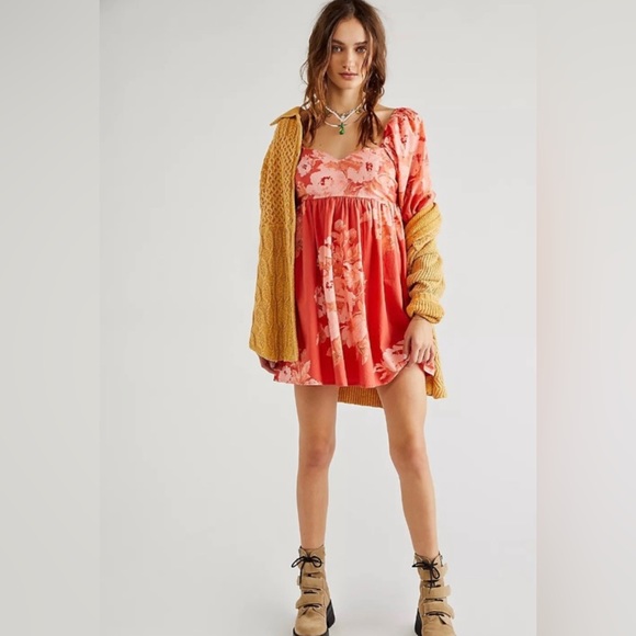 NWT FREE PEOPLE Peony Baby Doll Mini Dress in Femme Combo LARGE $148 - Picture 3 of 7